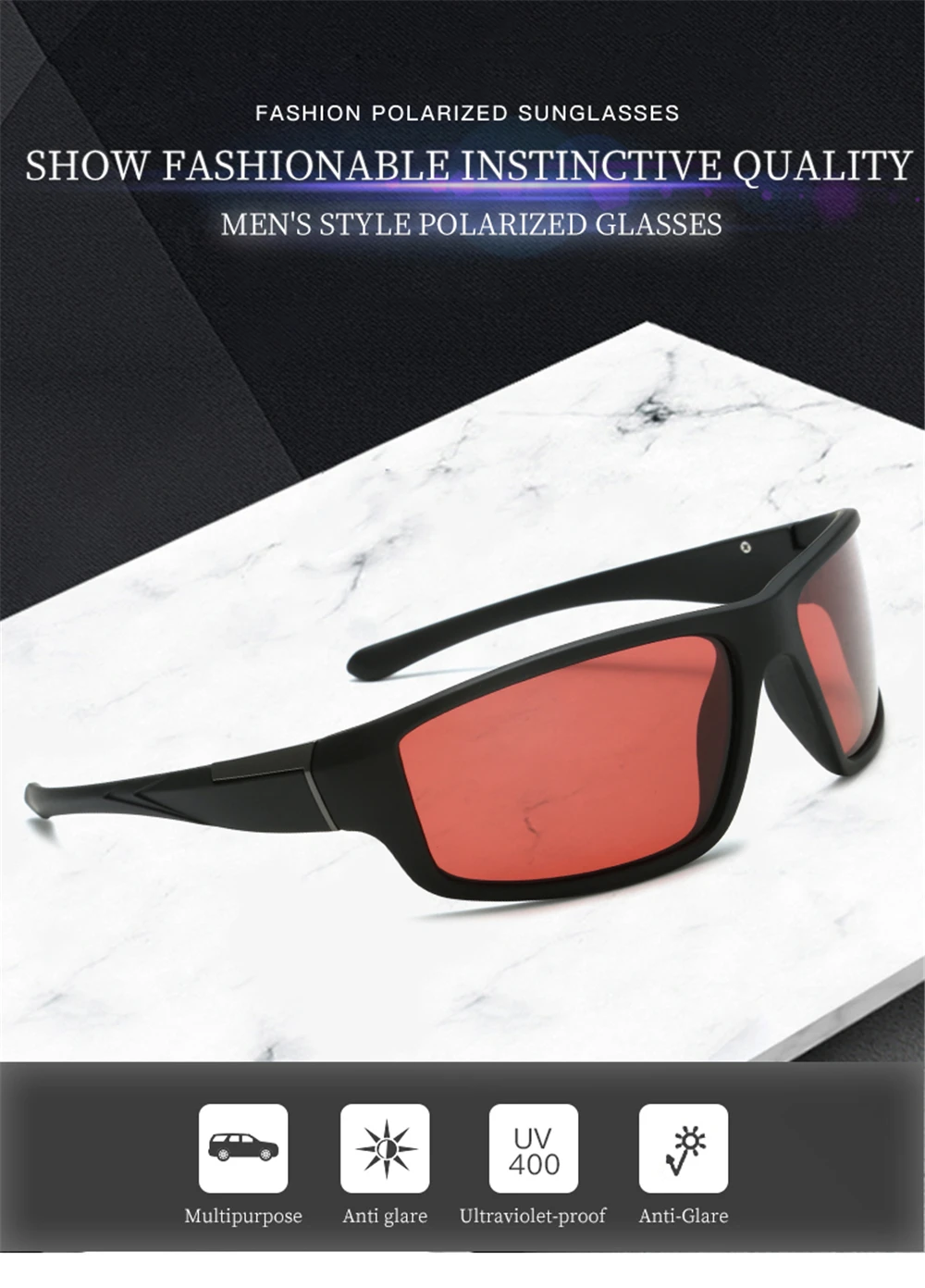Fishing Sunglasses - Red Polarized TAC Goggles for Men  Women