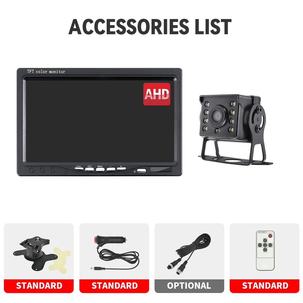 KTYDKP 7 Inch AHD Car Monitor Rear View Camera Truck Trailer Parking Display 12-24V LED Reversing Back up Camera Screen
