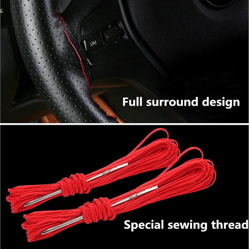 Steering Wheel Cover GNUPME Hand-Stitched 36-40cm DIY Leather Braid With Needles Thread Car-Styling