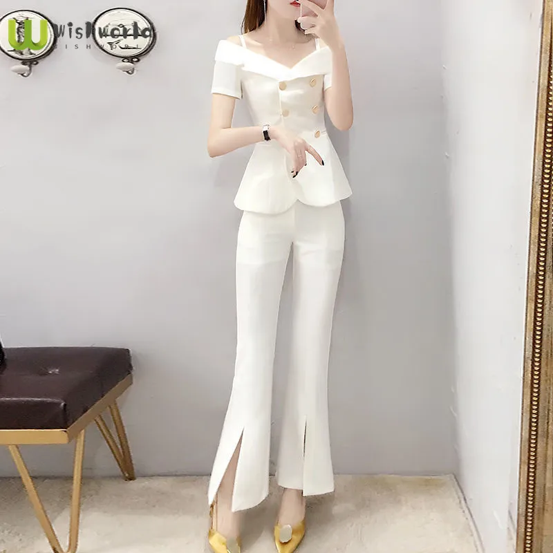 2022 New Suspender Black Professional Suit Goddess Temperament Celebrity Fashion Horn Pants Two-piece Women's Suit