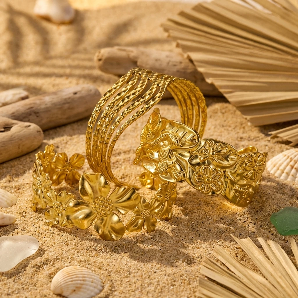 Botanisches Blumen-Bienen-Armband aus Edelstahl für Frauen 3D Blumenmuster Mehrsträngiges Layering-Armband Cottagecore Boho Schmuck – Detail 4