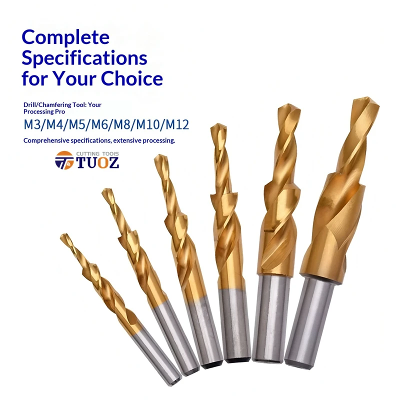 TUOZ 90/180도 M35 2단계 스텝 드릴 비트 M3 M4 M5 M6 M8 M10 M12 HSS 콘 금속 가공 도구