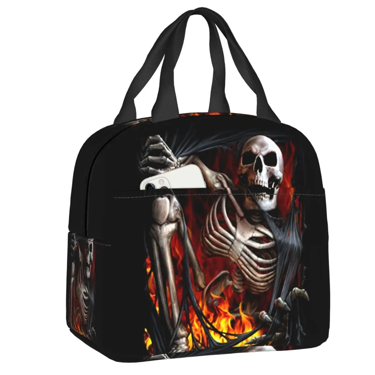 

Horror Gothic Death Skull Insulated Lunch Bag Waterproof Thermal er Lunch Box For Women Children Food Container Tote Bags