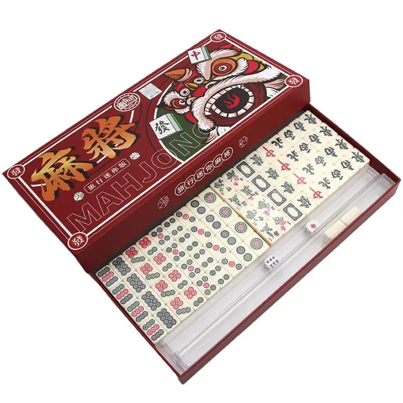 Uonguon Mini Mahjong Clásico De 144 Fichas De Melamina - Juego De Mesa Portátil Para Familias, Viajes Y Fiestas, Ideal Para Adultos Y Regalos