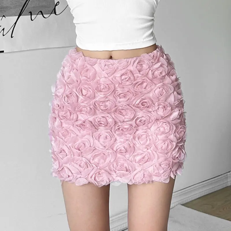 

Short Skirt Chic 3D Rose Hip High Waisted Half Skirt For Women Slim Fitting Elegant Korean Hot Girl Versatile Y2k Skirts