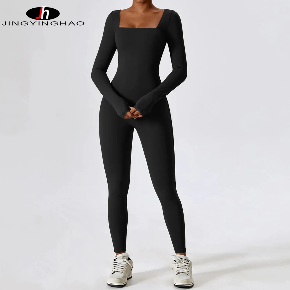 

Autumn Winter Long Sleeve Gym Sport Bodycon Jumpsuits Women Tracksuit One Piece Yoga Suit Workout Clothes Fitness Overalls Blue