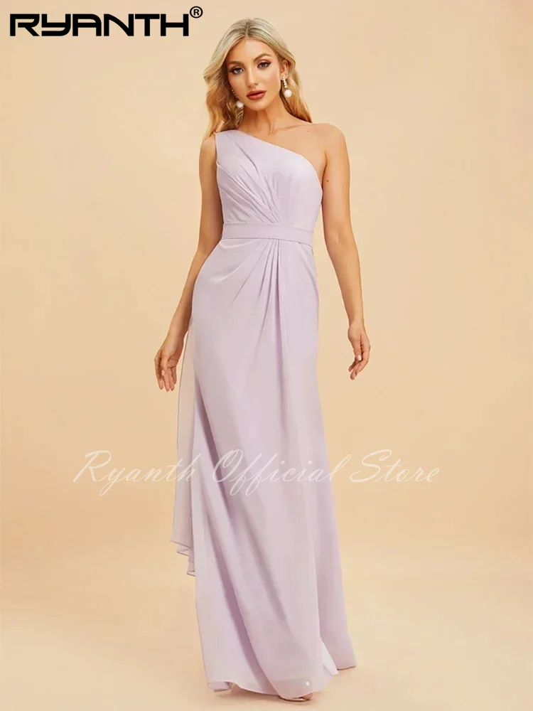 

2024 Simple Floor-Length Evening Dresses Elegant Chiffon Bridesmaid A-Line One Shoulder Side Slit Backless Tailor-Made Vestidos