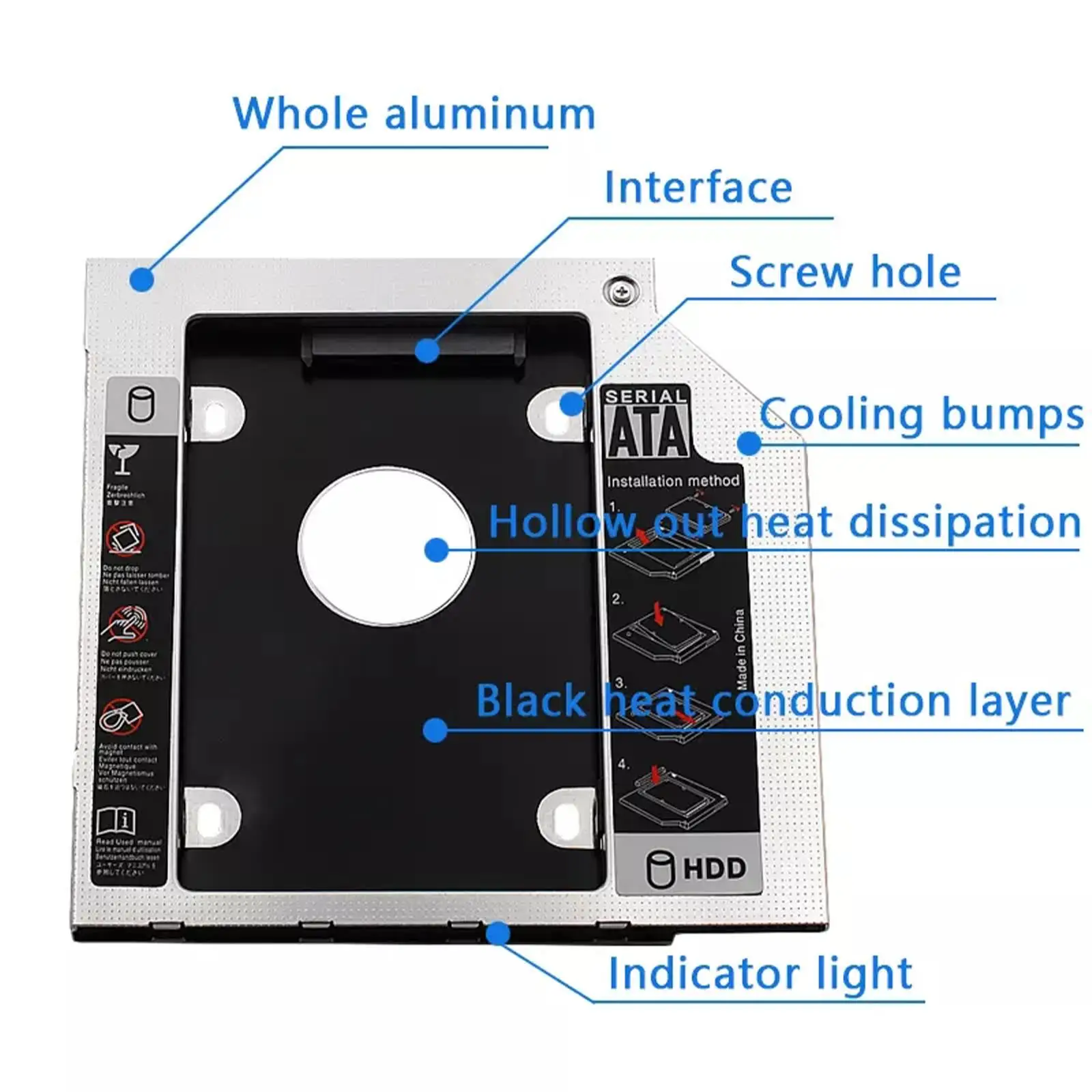 Aluminum SATA3 Notebook HDD Caddy for 2.5 SSD Drive