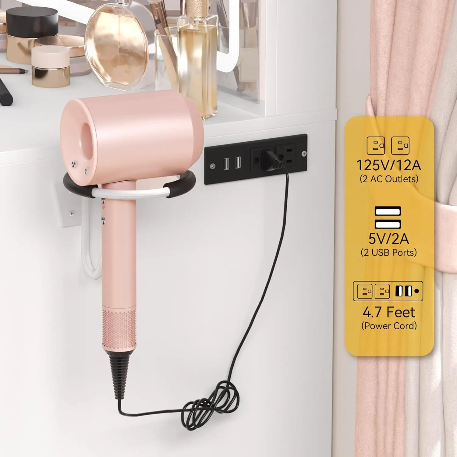 Makeup Vanity with Large Mirror and LED Lights, Vanity Desk Set with Power Outlet & Chair & 3 Lighting Colors, 4 Drawers