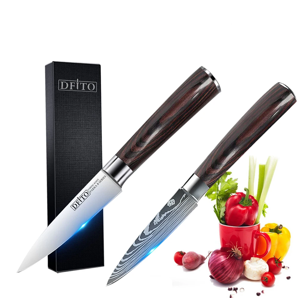 3.5 inch Utility Paring Knife with Sheath Damascus Pattern Chef Knife Meat  Cleaver Vegetable Fruit Knife Peelig Knife - AliExpress