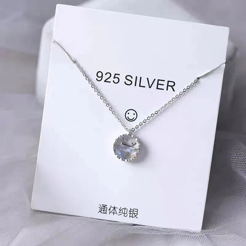 Korean 925 Sterling Silver Crystals Cute Whale Animals Choker Pendant Necklace for Women Girls Female Retro Luxury Jewelry
