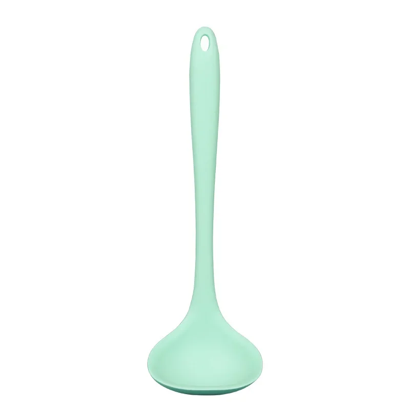 Wooden Serving Spoon Ladle Silicone Ladle Soup Spoon Non-stick Curved Handle Unbreakable Big Round Scoop for Dinner Creative Kitchen Dining Tool Tableware