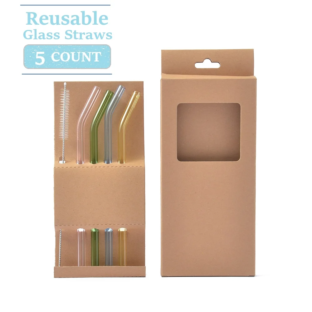 Glass Straw Set Coloful Reusable For Juice / Beverage / Smoothie Shakemile Dishwasher Safe and Shatter Resistant