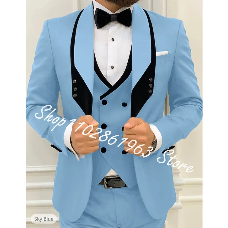 New Arrival Male Suits Slim Fit 3 Pieces Shawl Lapel Dark Green Classic Men Wedding Suits Groom Blazer+Vest+Pants Costume Homme