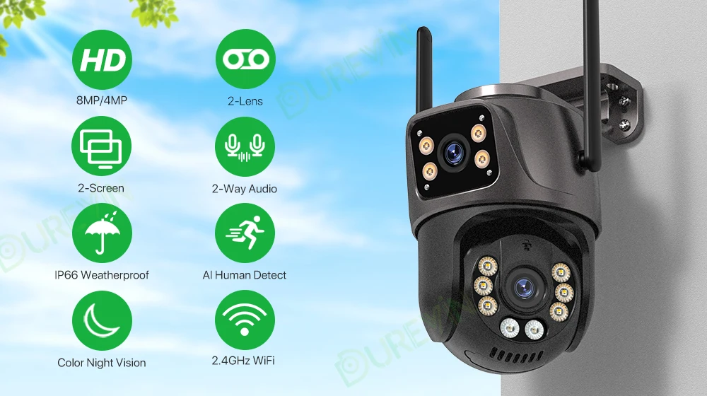 Sec21d9606dba48d38687f4907052f208i External 4K 8MP Waterproof WiFi Camera HD Dual Lens Auto Tracking Cam Outdoor Wireless Security PTZ Camera Security Cam System