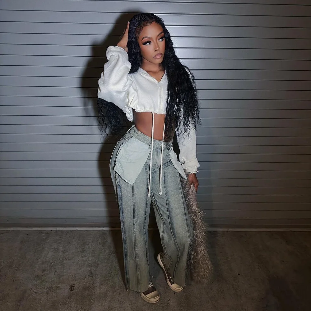 

Korean Fashion Jeans Y2k Women High Waist Straight Denim Trousers Harajuku Female Wide Leg Spliced Jean Pants 2023 New