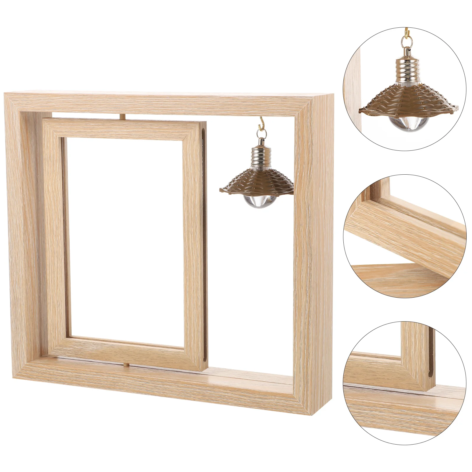 

Double-sided Display Photo Frame Wooden Rotating Picture Frame with Lamp