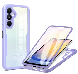 Crystal Clear 360° Full Body Protective Phone Case with Transparent Back Cover - A55 5G (PURPLE)