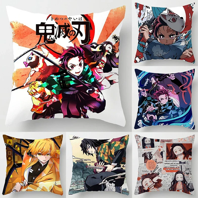 45 * 45CM Demon Slayer Kimetsu No Yaiba Pillowcase Home Decor Sofa Cartoon Anime Kamado Tanjirou Tomioka Giyuu Pillow Cover