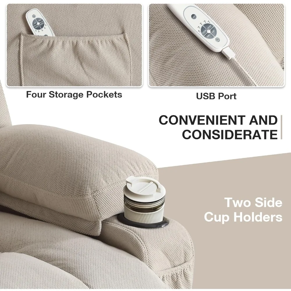 Electric Power Lift Recliner Chair for Elderly with Massage, Heating, USB Port - Oversized Sofa
