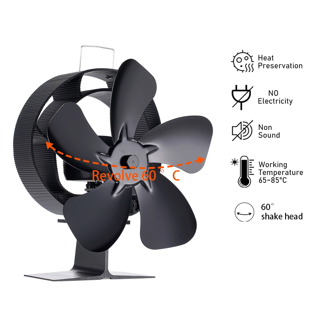 

5 Blades Heat Powered Stove Fan 60° Rotating Fireplace Fan Quiet Log Wood Burner Energy Saving Home Efficient Heat Distribution