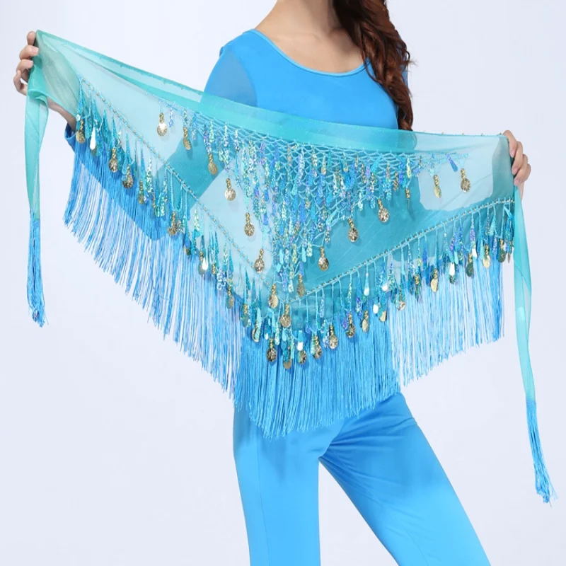Women's Belly Dance Tassels Triangle Hip Scarf Coin Sequins Waist Belt Triangle Skirt belly dance hip scarf