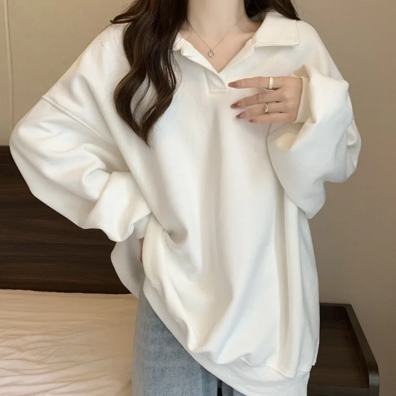 Женский бархатный свитер-поло, однотонный Простой Длинный свитер-поло с длинным рукавом, свободное покрытие, Осень-зима 2023
