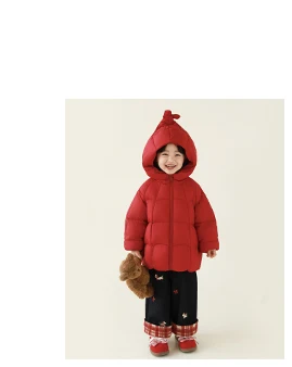 크리스마스 선물 2025 여아 후드 다운 재킷 95% 화이트 덕 다운 푸피 단색 겨울 따뜻한 파카 1세7세