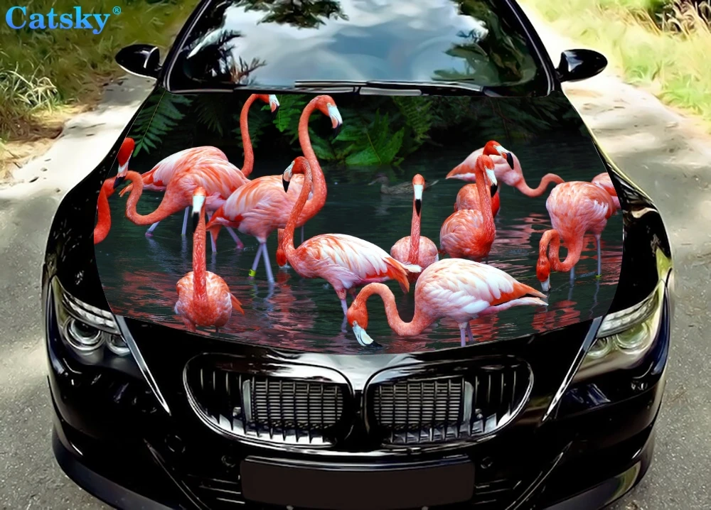 

Car Hood Sticker, Custom Pink Flamingos Car Hood Decoration, Hood Protection Cover, Vinyl Car Sticker, Car Body Side Color Decal