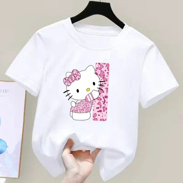 thumbnail image 1 of Camiseta de manga corta de algodón para niños con letras de Hello Kitty, camiseta de verano para niños de Sanrio, ropa suave con forma de corazón para niñas, regalo de cumpleaños kawaii, 1 of 5