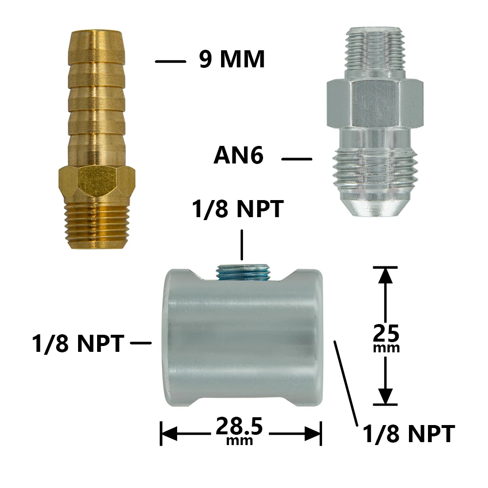 Universal 1/8 NPT Fuel Pressure Gauge Liquid Filled Polished Case 0-160 psi and adaptor kit For fuel injection systems