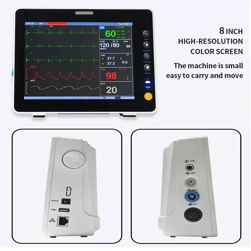 8 inch Screen Portable Multi-Parameter Human/Vet Use Patient Monitor Vital Signs Monitor