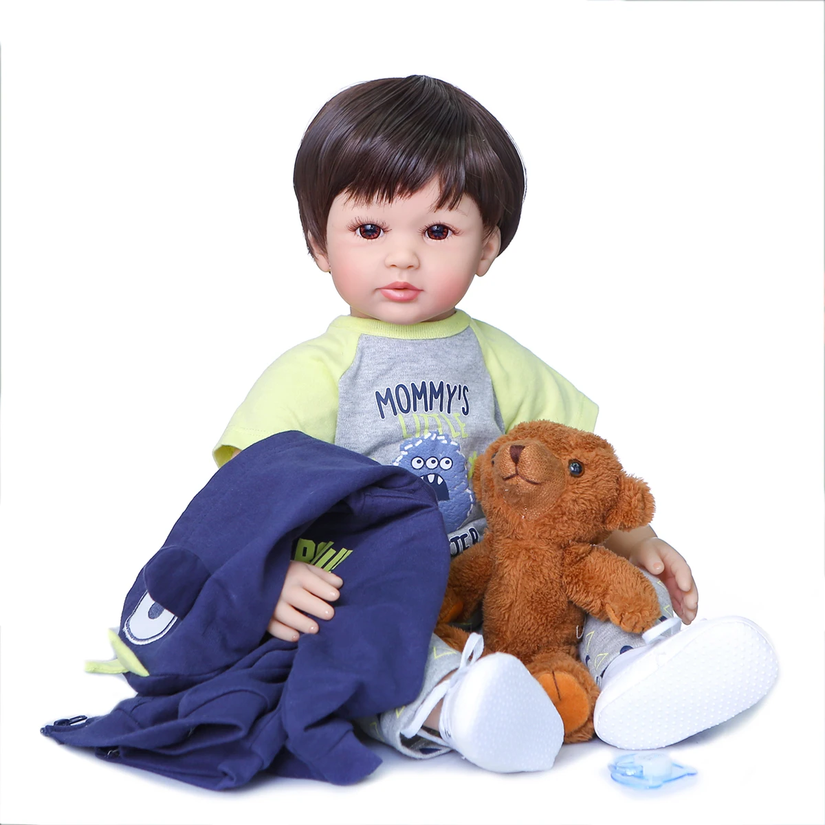 

NPK 55CM 60CM Full Body Silicone Waterproof Toddler Boy Doll Realistic Blonde Toddler Boy Lifelike Sof Touch Cloth Body Doll