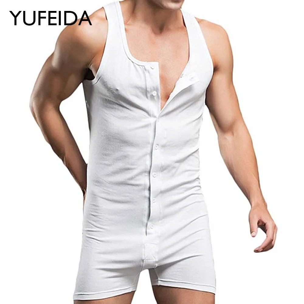 YUFEIDA Men's Sleeveless Pajamas Rompers Underwear Undershirts Male Tank Tops Sexy Pajamas Boxers Jumpsuit Mens Fitting Bodysuit