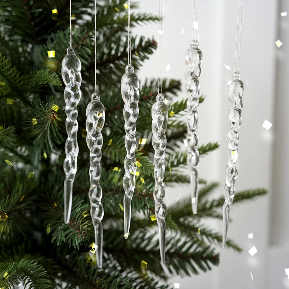 12Pcs Christmas Clear Icicle Decoration Simulation Icicle Pendants Hanging Icicles Ornaments for Winter Party Wedding Decoration