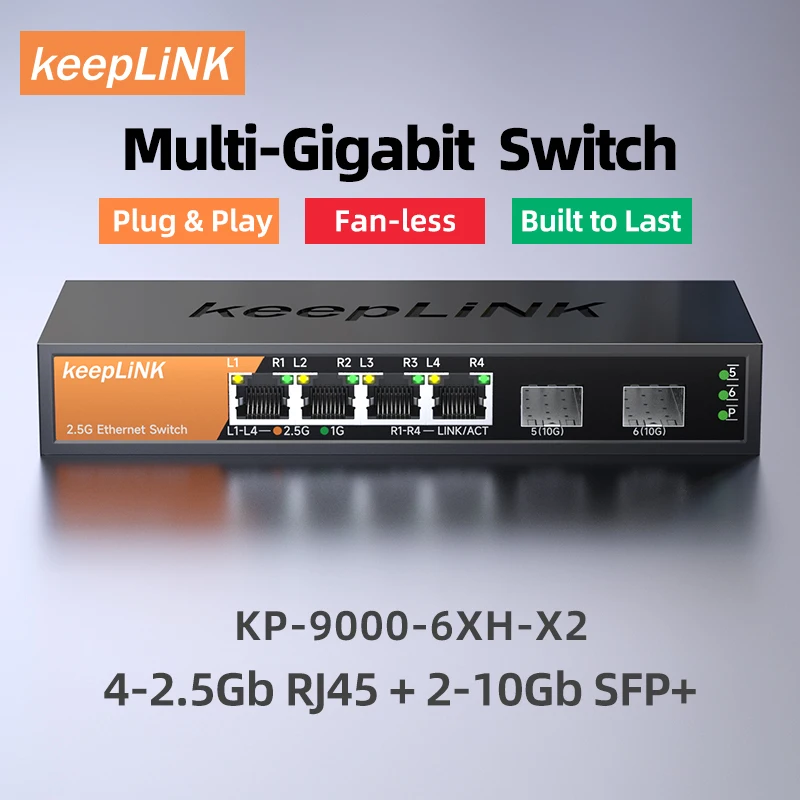 Switchmultigigabitde6portasKeepLiNKcom4portas2,5GbRJ45e2portas10GSFP+PlugandPlaynãogerenciado