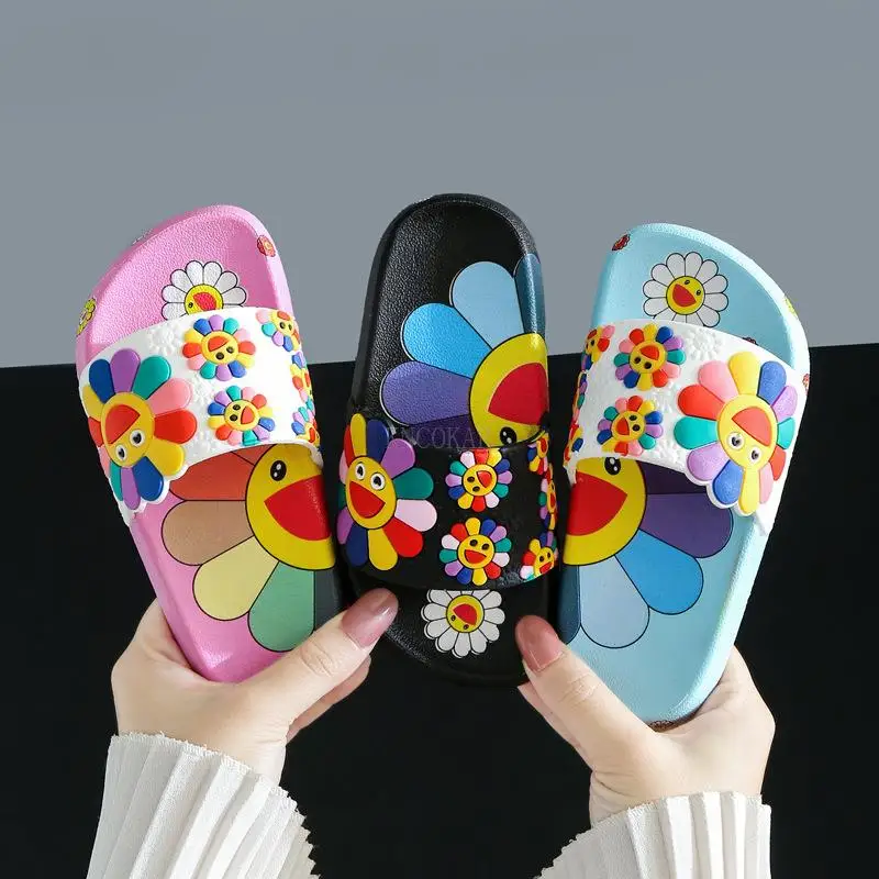 Sunflower Slippers for Girls New Summer Kids Beach Shoes Baby Toddler Soft Indoor Slippers Children Sandals 2