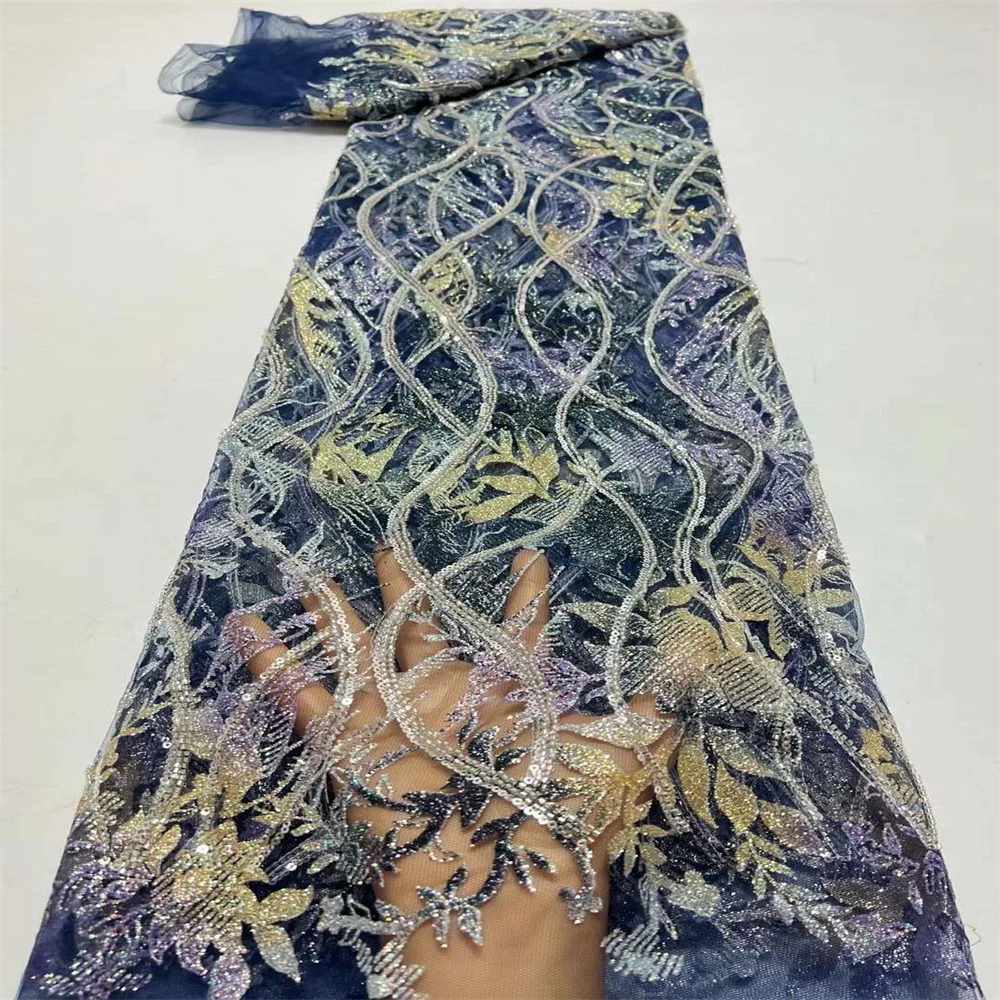 

Latest 2023 5 Yards High Quality French Tulle Net Sequins Fabric Luxury Lace Fabric African Lace Fabric For Wedding Dress HX2752