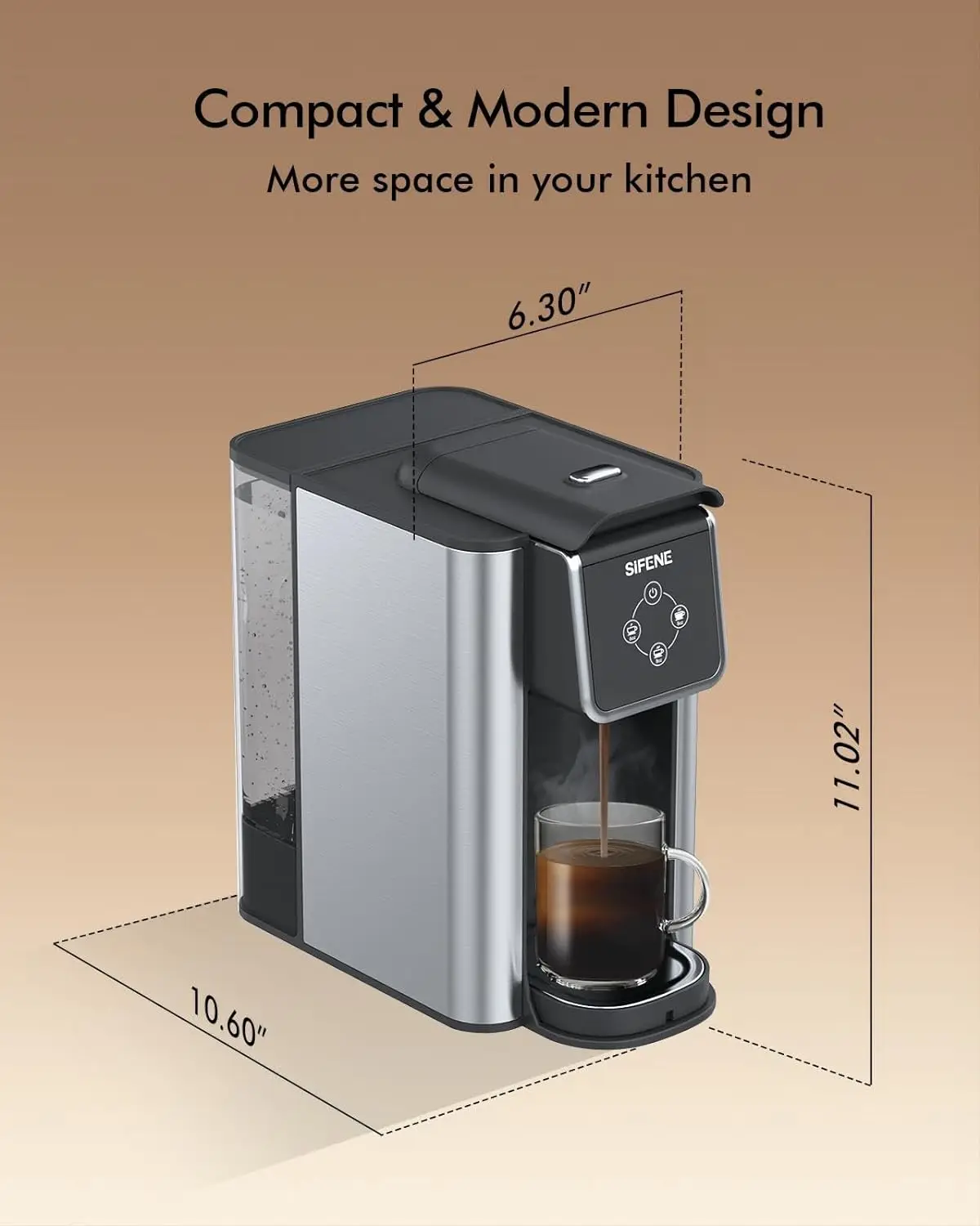 SIFENE Single Serve Coffee Maker, 3-in-1 Quick Brew for Coffee Pods, Ground Coffee, & Loose Tea, 1150W, Compact, Black 3