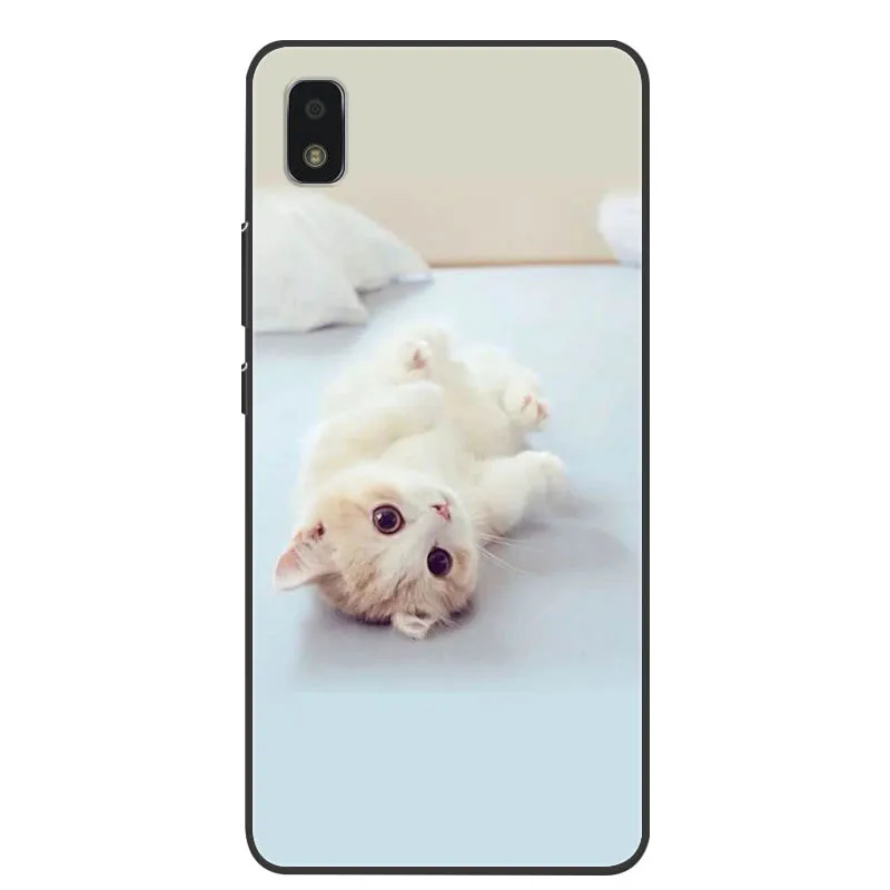 Black Soft Silicon TPU Phone Cover with Cat Design - Compatible with Sharp Aquos Wish Phones