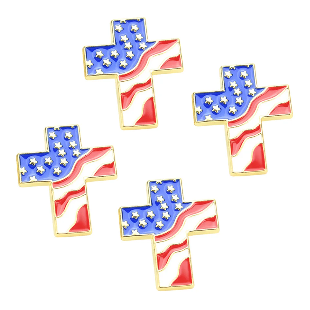 

4pcs American Flag Cross Shaped Lapel Pin Metal Badge Zinc Alloy Costume Accessories
