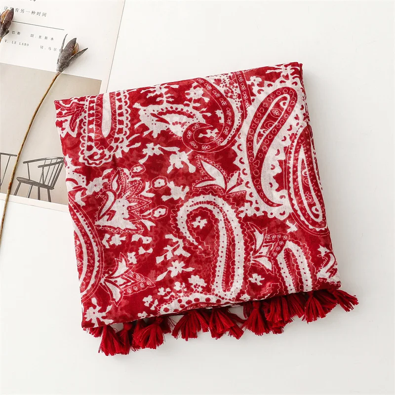 Luxus Neue Mode Spot Print Damen Frauen Schal Weibliche Baumwolle Leinen Schal Quaste Vier Jahreszeiten Moslemisches Hijab Wrap Lüften – Detail 22