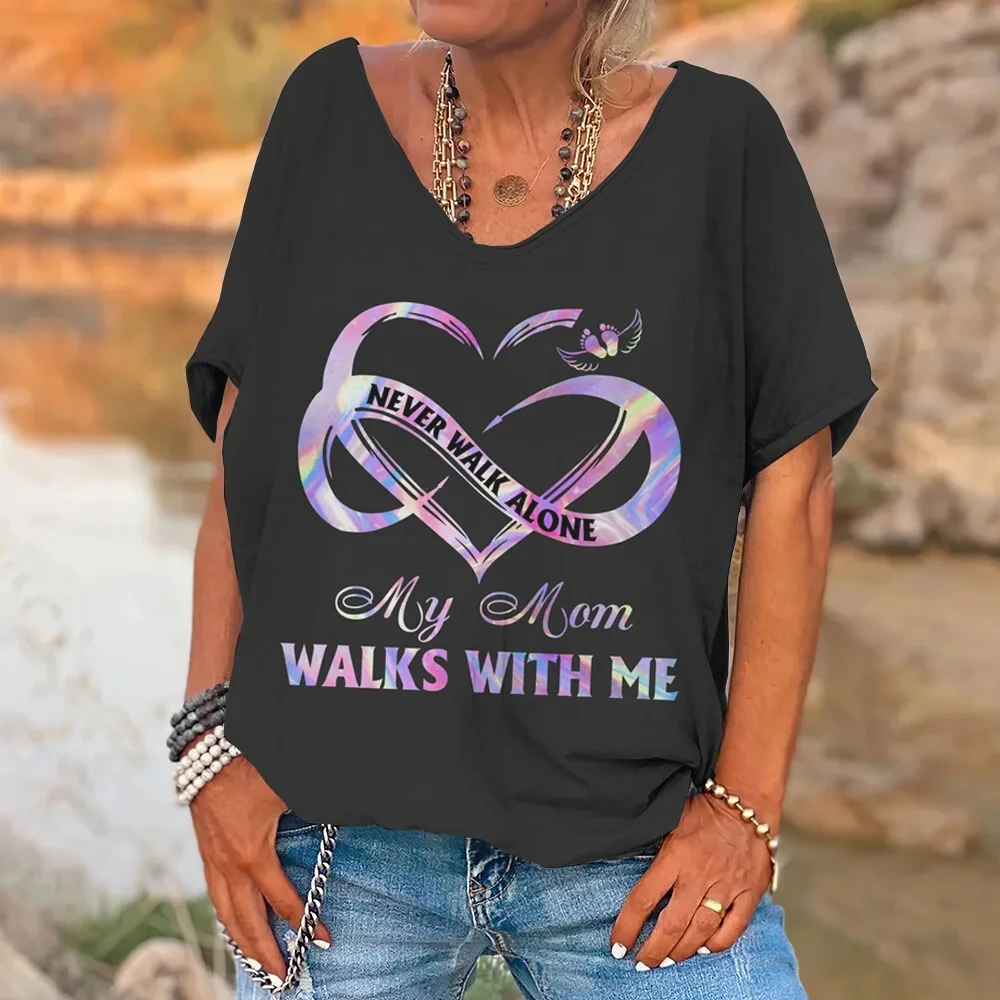

Summer Women's T Shirt Vintage Letter Print Short Sleeve Daily Weekend Basic Girls V Neck Tshirt Female Clothing Oversized Tops