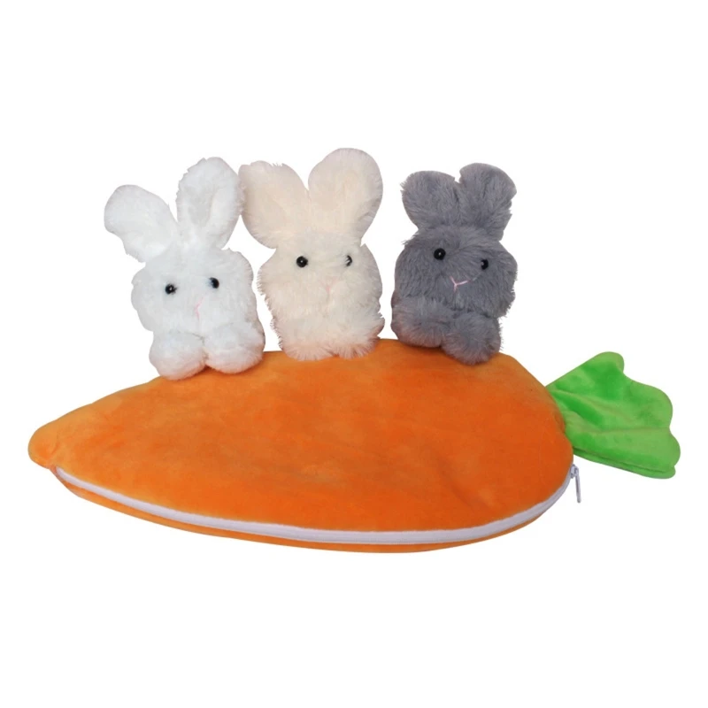 

3 Bunnies Dolls in Carrot Bag Set Ornament Plush Rabbit Ornaments Carrot Purse for Home Holiday Festival Decoration