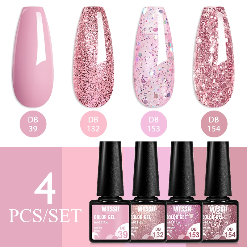 4Pcs/Set Gel Nail Polish Glitter Popular Colors In Autumn Black Semi Permanent Soak Off UV LED Nail Art Varnish Supplies 4