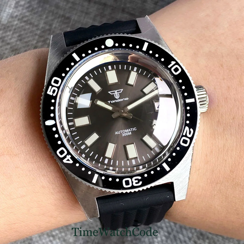 PT5000/NH35A Tandorio 300m Diver Automatic Men's Watch Domed Sapphire Crystal C3 Lume Hands AR Coating 41mm Date Waffle Strap