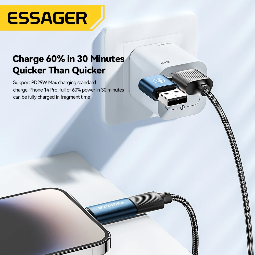 Essager 4 in 1 USB Cable Type C 65W PD Fast Charging Wire Type C To Type C Cable For iPhone 16 15 14 Pro Max iPad HUAWEI Xiaomi