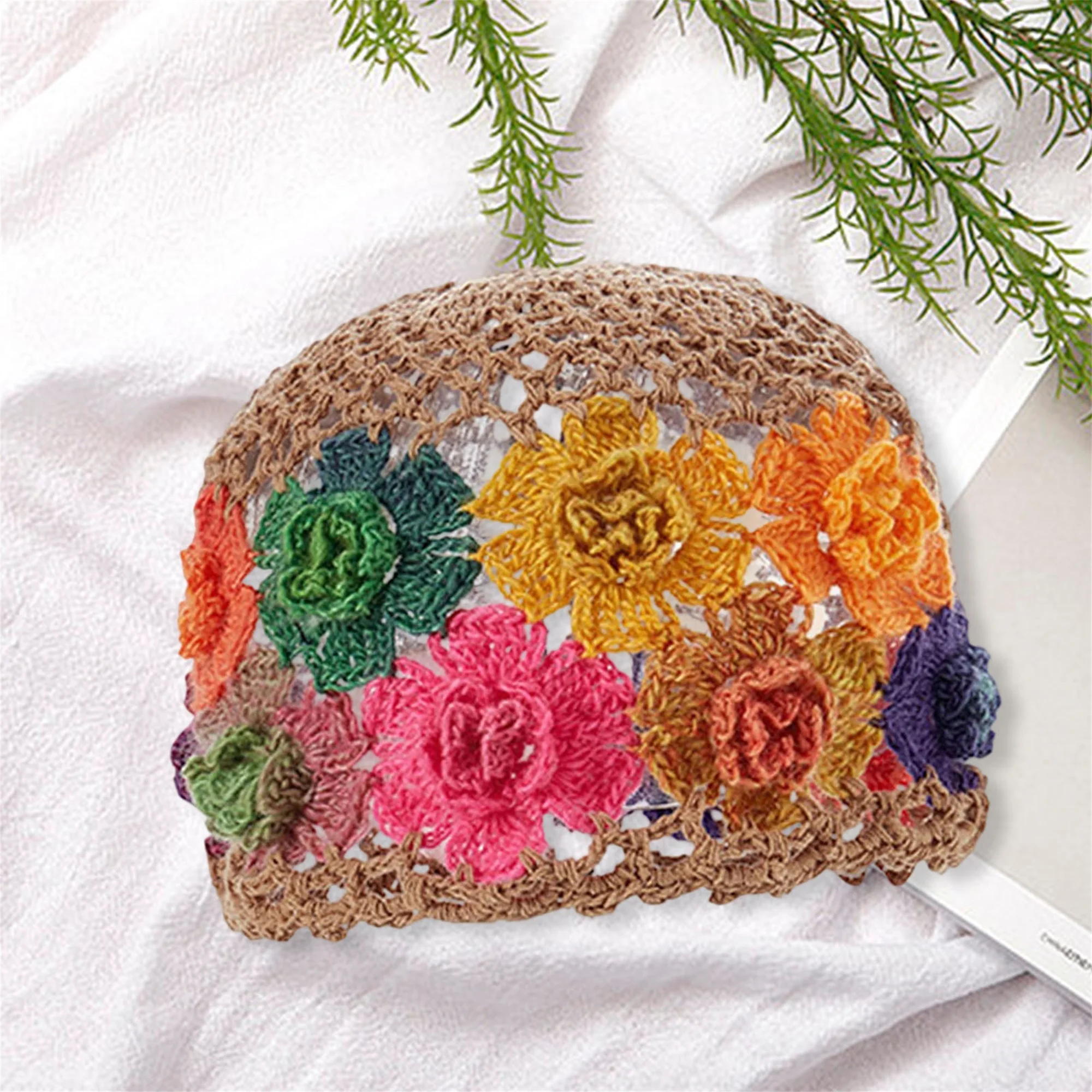 Elegant Women s Sun Hat with Floral Crochet Design Lightweight and Stylish Hollow Out Knitted Beanie for Summer Foldable and