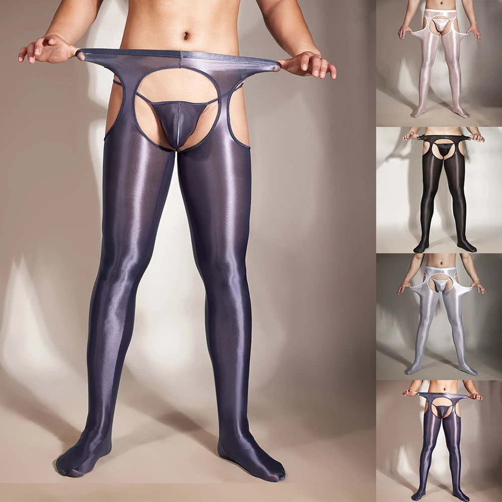 

Buttocks Hollow Mens Thin Shiny Leggings See Through Soft Underwear Hollow Out Smooth Man's Long Pants Stockings Trousers