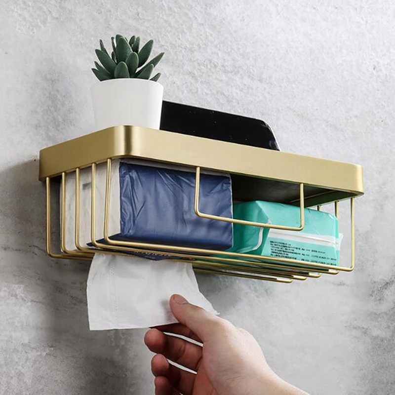 

Bathroom Rack Paper Holder Brushed Tissue Box Shelf Punch-free Toilet Roll Holder Closet Organizer Home Decro